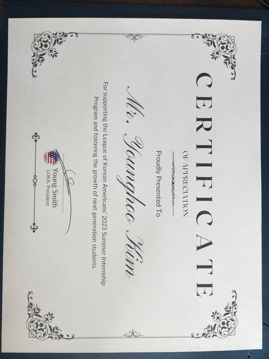 Certificate of Appreciation