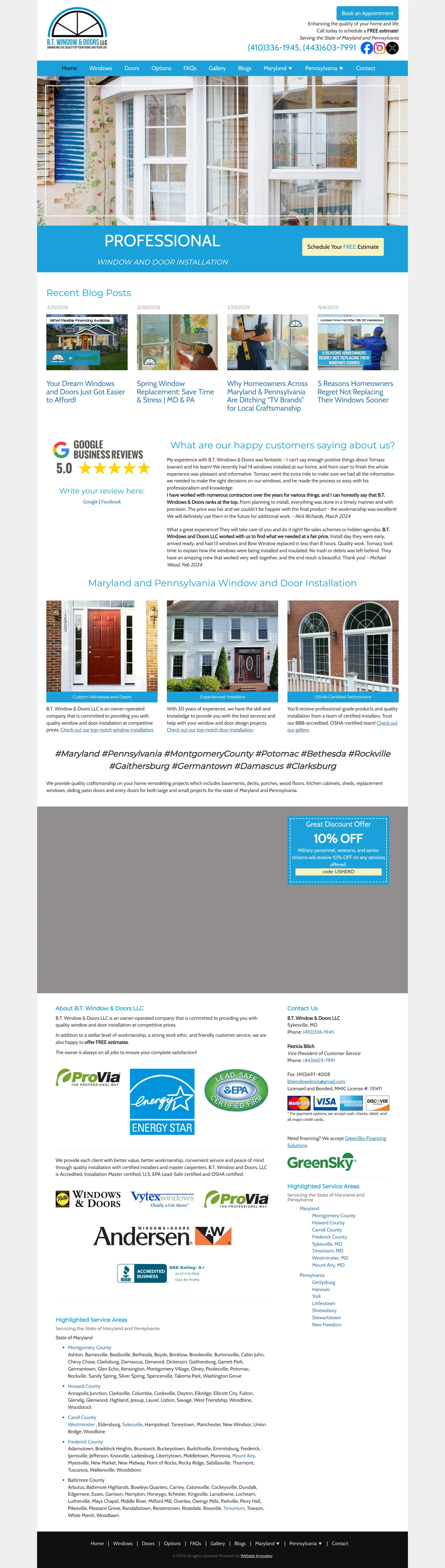 BT Window Doors website