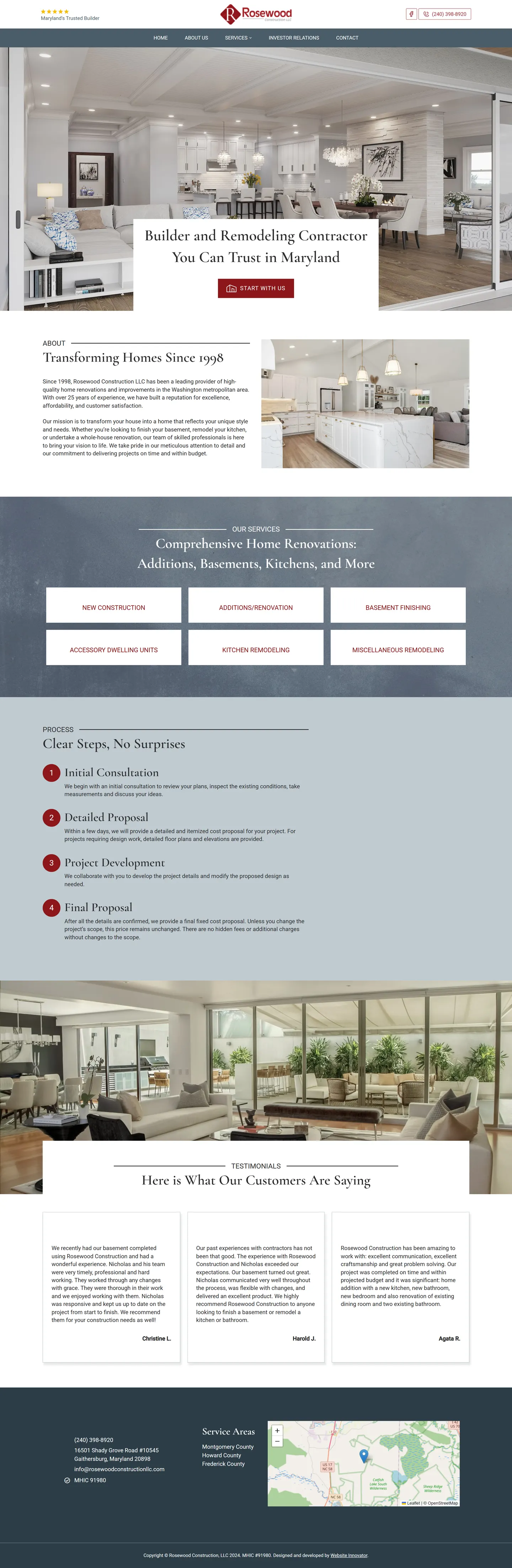 Rosewood Construction LLC website